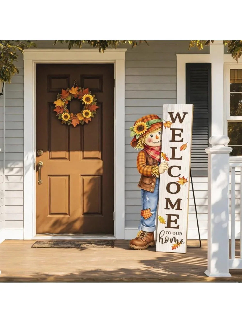 Autumn Wooden Scarecrow Welcome Sign - 42
